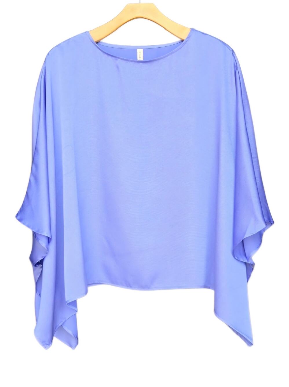 NWT Tyche Periwinkle Blue Satin Poncho Cape Top L Wedding Guest Cocktail Fall